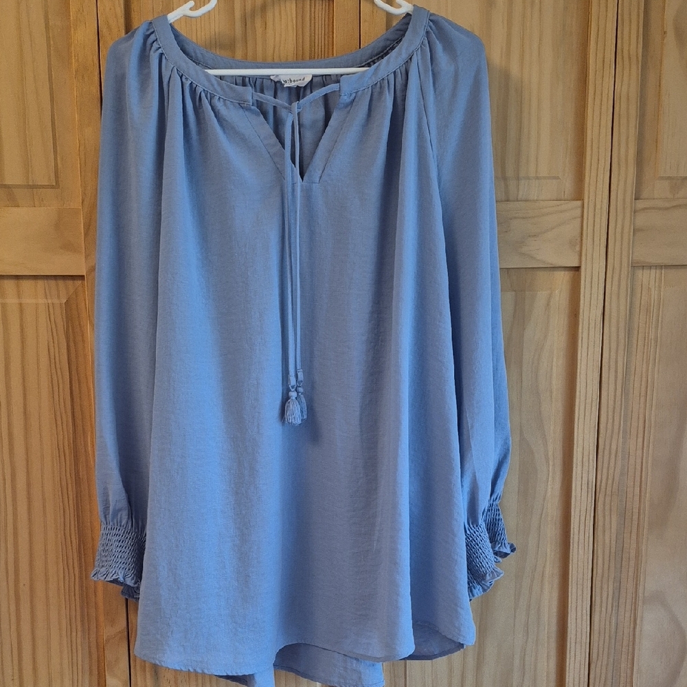 Westbound Light Blue Tassel Blouse